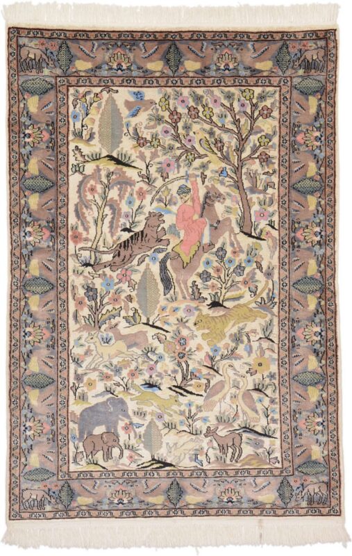Agra Orientteppich 125 × 185 cm, Schurwolle-Seide, handgeknüpft