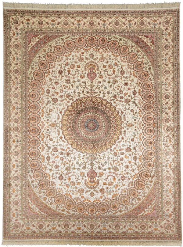 Ghom Orientteppich 280 × 355 cm, Seide, handgeknüpft