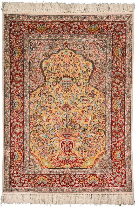 Hereke Orientteppich 104 × 142 cm, Seide, handgeknüpft