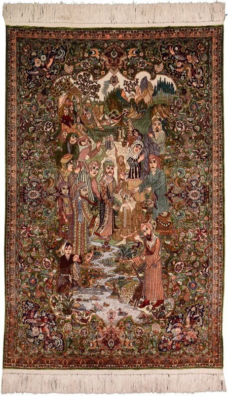 Hereke Orientteppich 62 × 92 cm, Seide, handgeknüpft