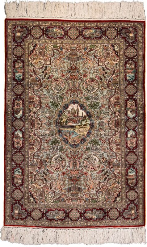 Hereke Orientteppich 63 × 92 cm, Seide, handgeknüpft