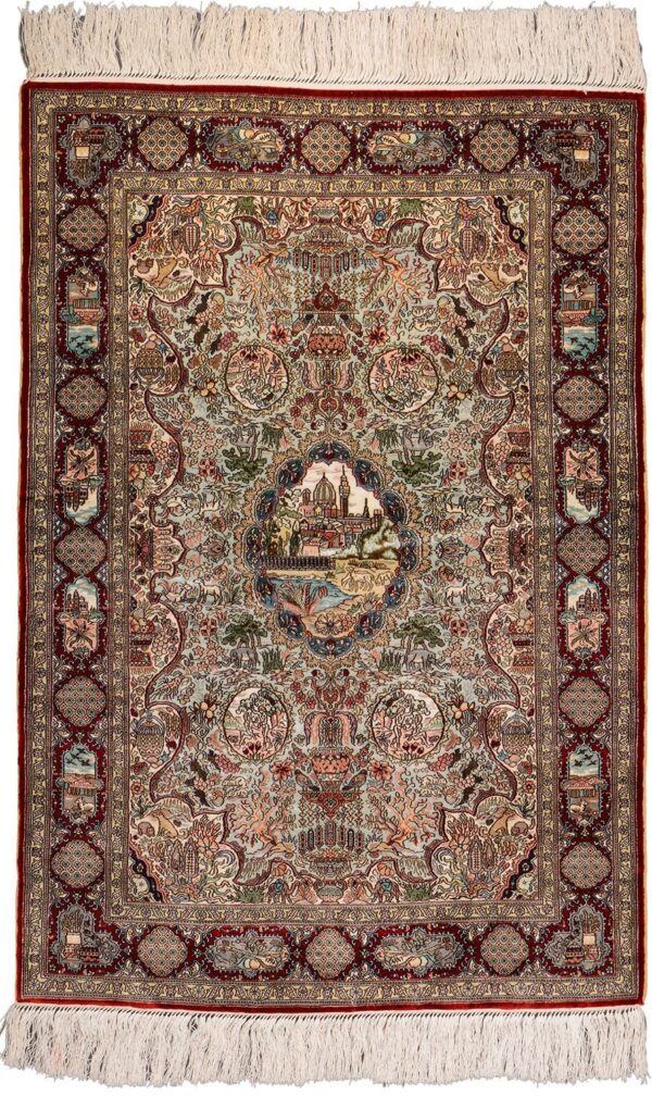 Hereke Orientteppich 63 × 92 cm, Seide, handgeknüpft