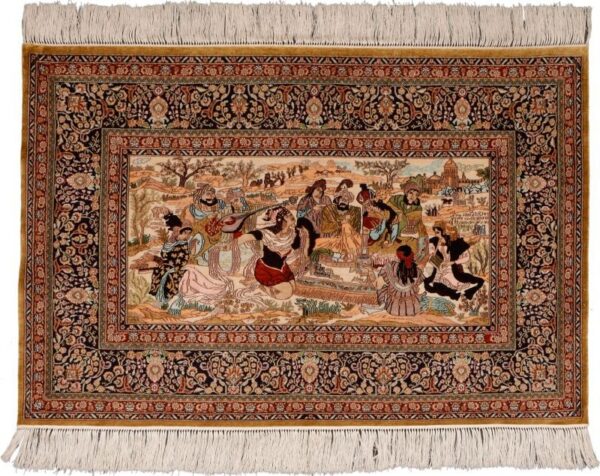 Hereke Orientteppich 63 × 95 cm, Seide, handgeknüpft super fein