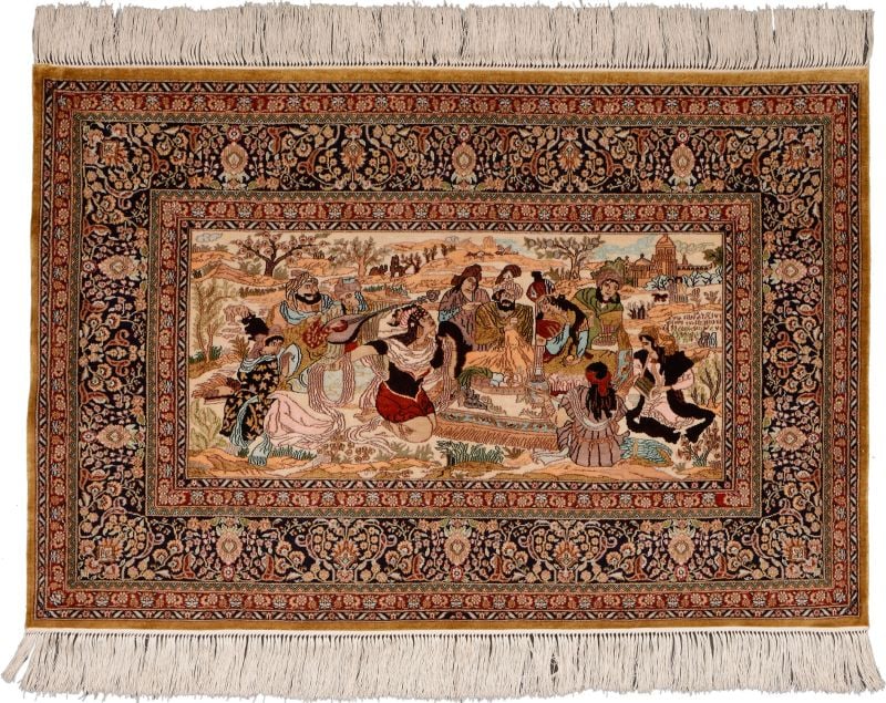 Hereke Orientteppich 63 × 95 cm, Seide, handgeknüpft super fein