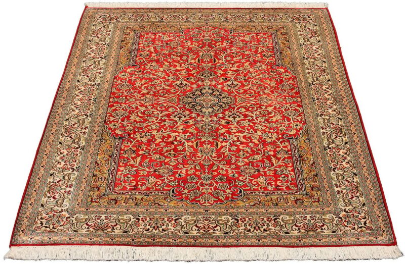 Indien Orientteppich 124 × 183 cm, Seide, handgeknüpft Luxus
