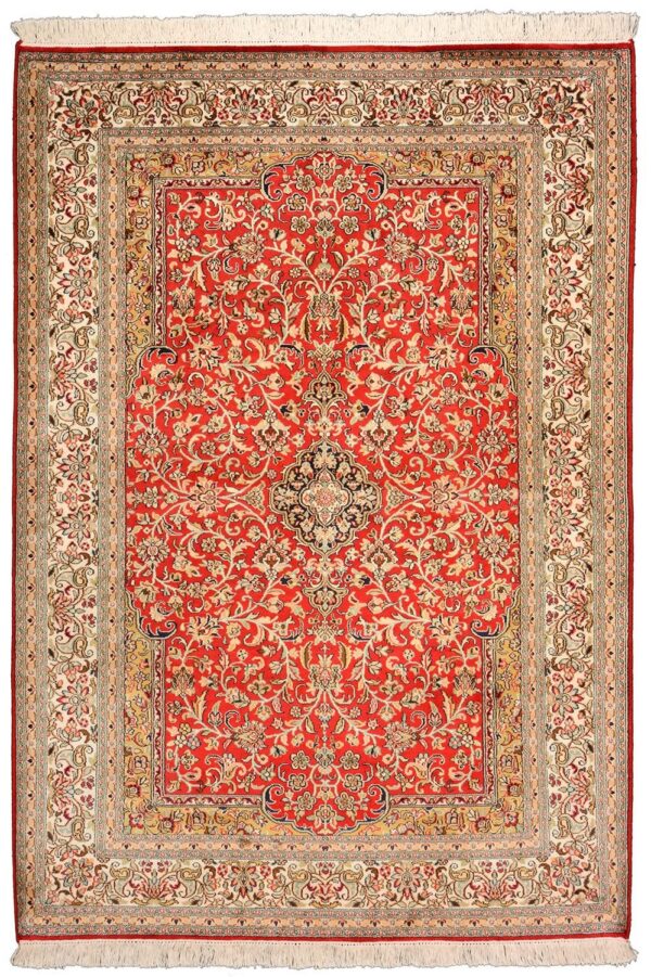 Indien Orientteppich 124 × 183 cm, Seide, handgeknüpft Luxus