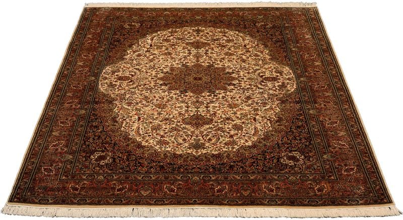 Kaschmir Orientteppich 158 × 219 cm, Seide, handgeknüpft