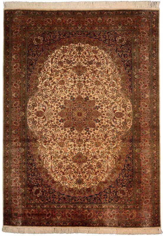 Kaschmir Orientteppich 158 × 219 cm, Seide, handgeknüpft
