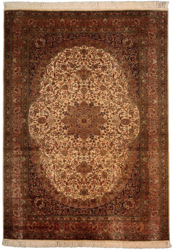Kaschmir Orientteppich 158 × 219 cm, Seide, handgeknüpft