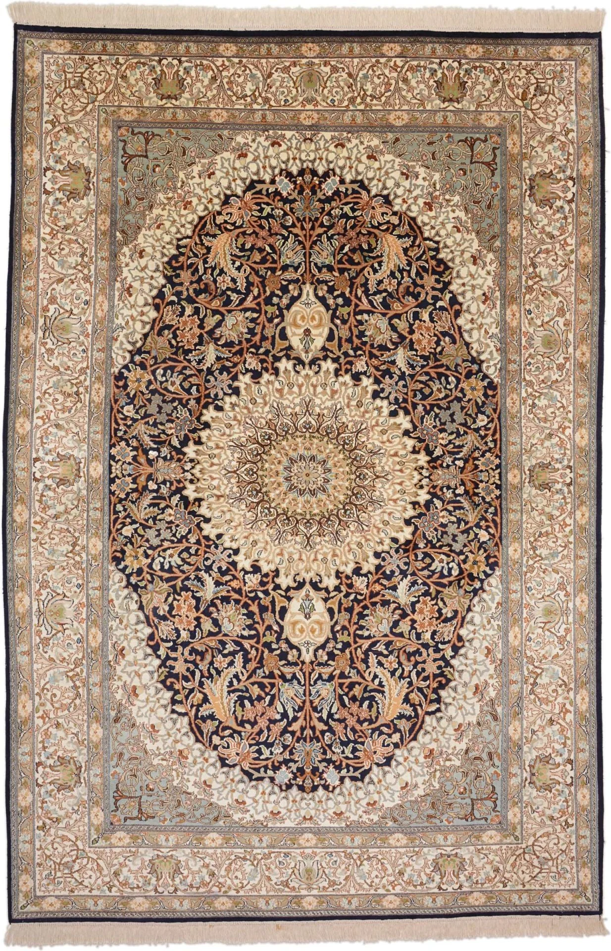 Kaschmir Orientteppich 187 × 282 cm, Seide, handgeknüpft