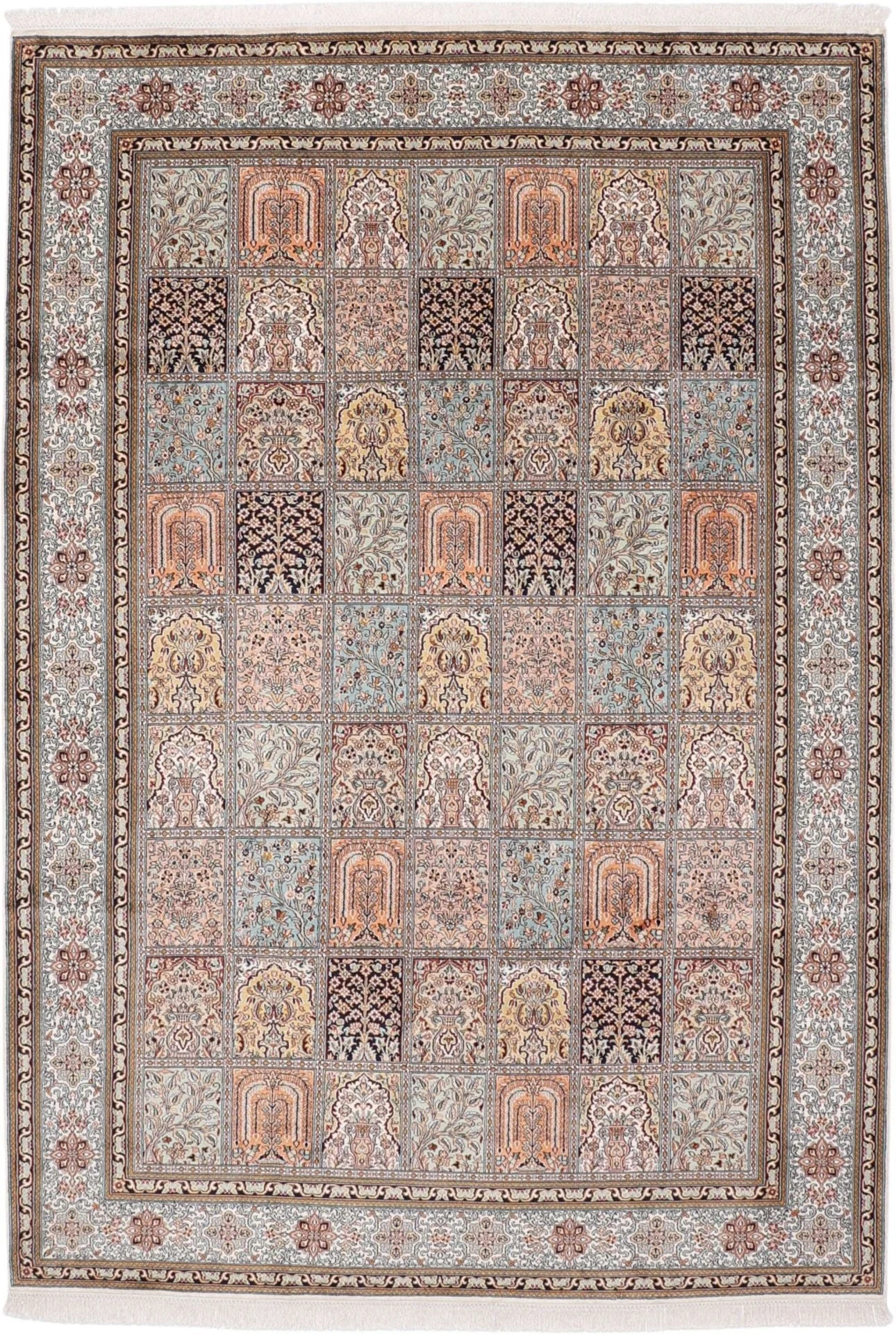 Kaschmir Orientteppich 208 × 297 cm, Seide, handgeknüpft