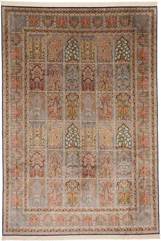 Kaschmir Orientteppich 216 × 313 cm, Seide, handgeknüpft