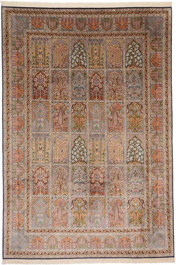 Kaschmir Orientteppich 216 × 313 cm, Seide, handgeknüpft