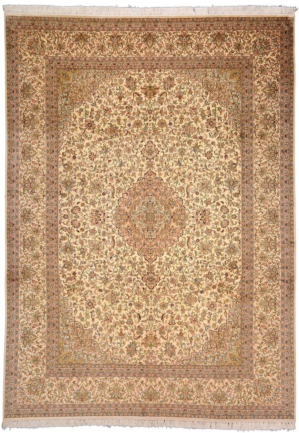 Kaschmir Orientteppich 243 × 336 cm, Seide, handgeknüpft