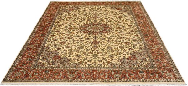 Kaschmir Orientteppich 246 × 341 cm, Seide, handgeknüpft