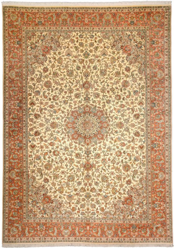 Kaschmir Orientteppich 246 × 341 cm, Seide, handgeknüpft