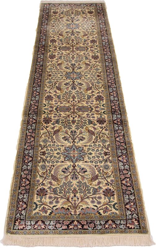 Kaschmir Orientteppich 77 × 334 cm, Seide, handgeknüpft