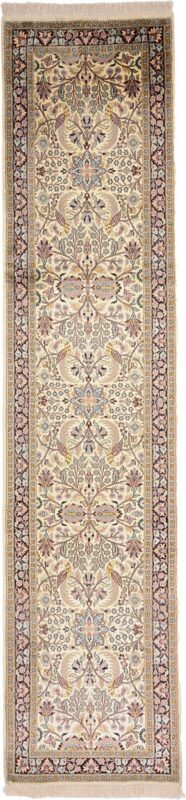 Kaschmir Orientteppich 77 × 334 cm, Seide, handgeknüpft