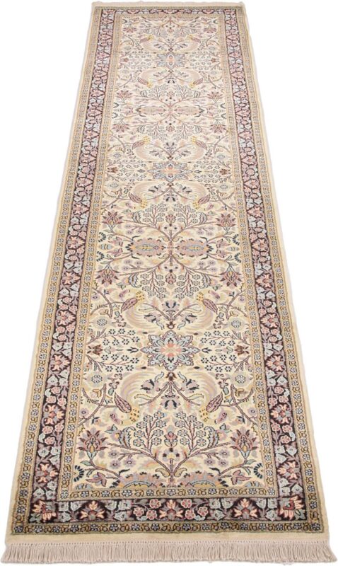 Kaschmir Orientteppich 77 × 334 cm, Seide, handgeknüpft