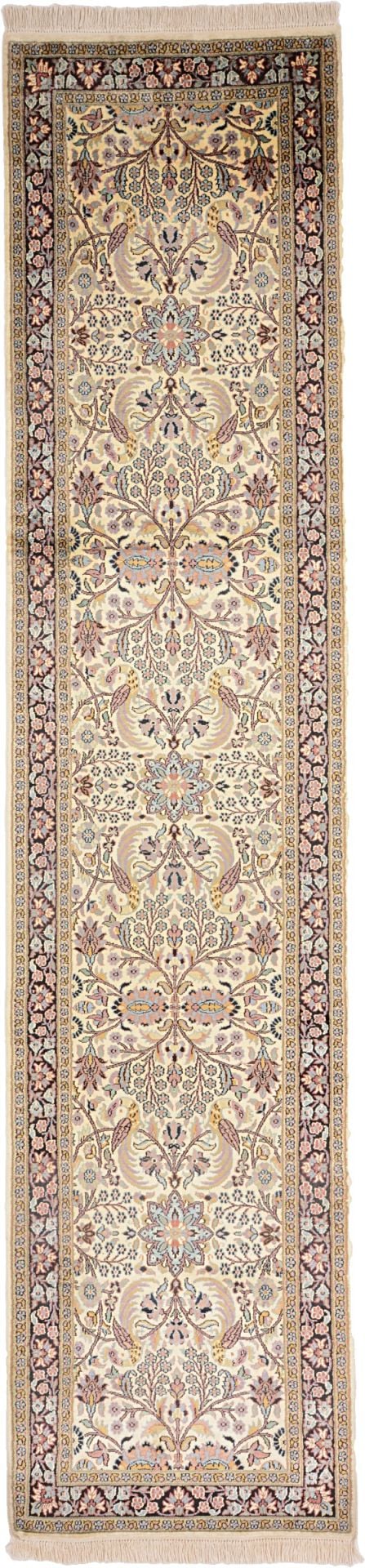 Kaschmir Orientteppich 77 × 334 cm, Seide, handgeknüpft