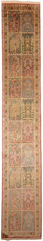 Kaschmir Orientteppich 83 × 474 cm, Seide, handgeknüpft Pastell