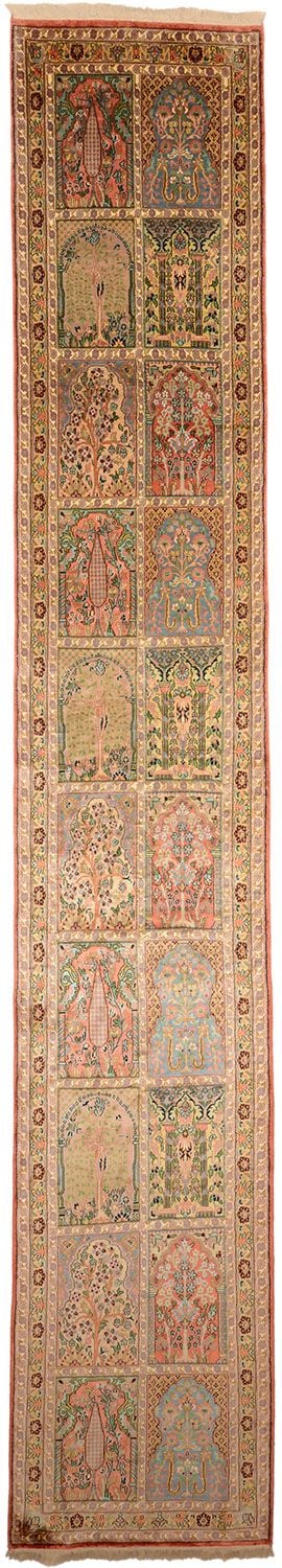 Kaschmir Orientteppich 83 × 474 cm, Seide, handgeknüpft Pastell
