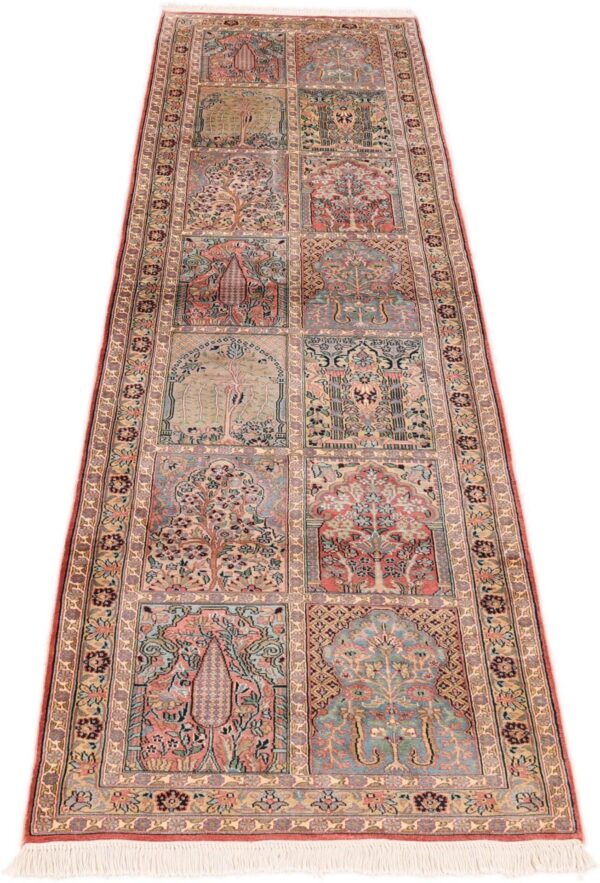Kaschmir Orientteppich 85 × 308 cm, Seide, handgeknüpft