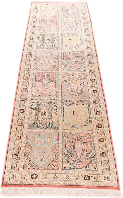 Kaschmir Orientteppich 85 × 308 cm, Seide, handgeknüpft