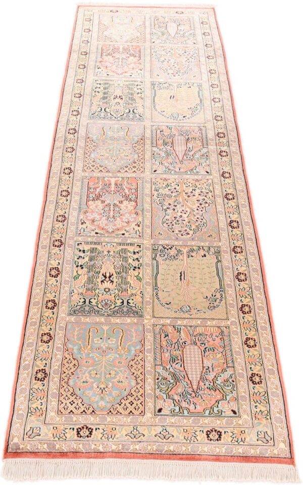 Kaschmir Orientteppich 85 × 308 cm, Seide, handgeknüpft