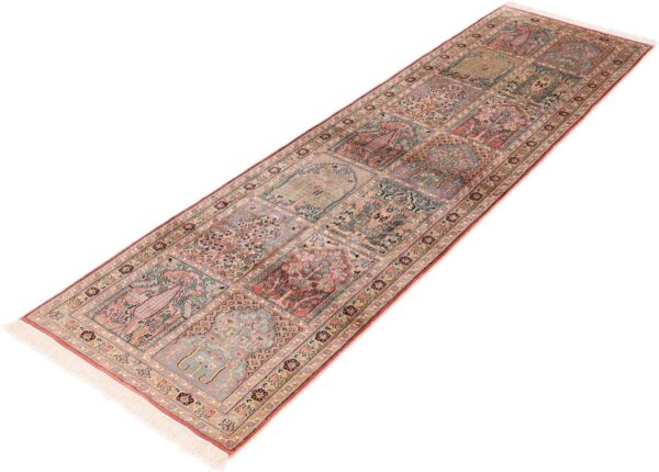Kaschmir Orientteppich 85 × 308 cm, Seide, handgeknüpft