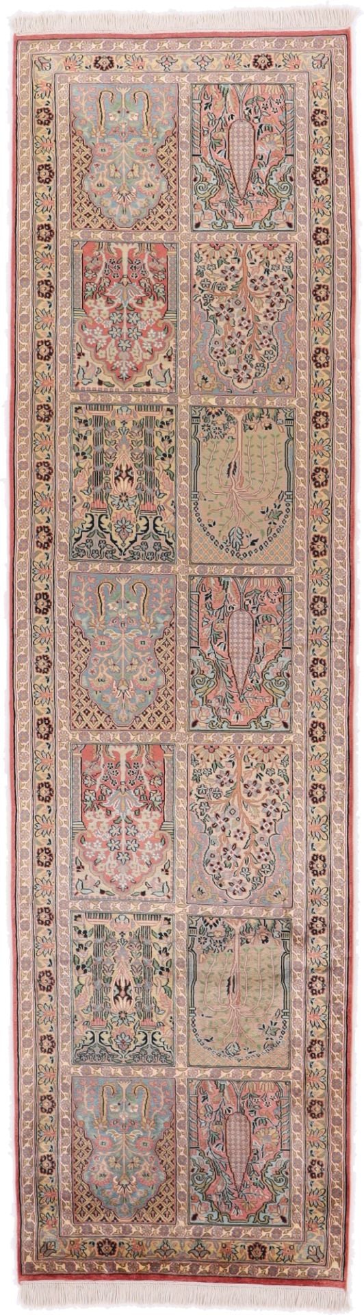 Kaschmir Orientteppich 85 × 308 cm, Seide, handgeknüpft