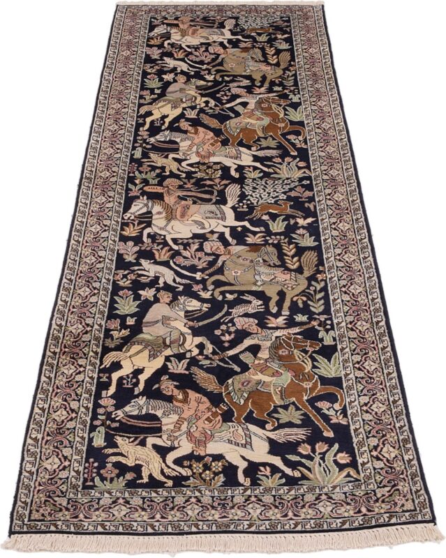 Kaschmir Orientteppich 85 × 310 cm, Seide, handgeknüpft