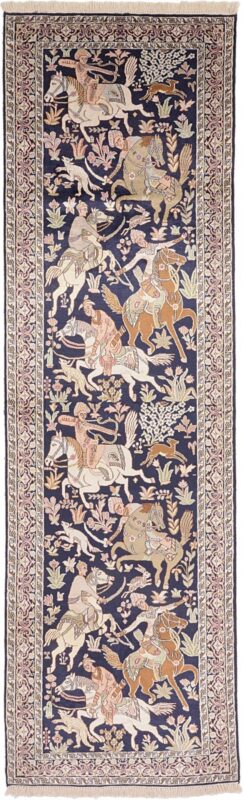 Kaschmir Orientteppich 85 × 310 cm, Seide, handgeknüpft