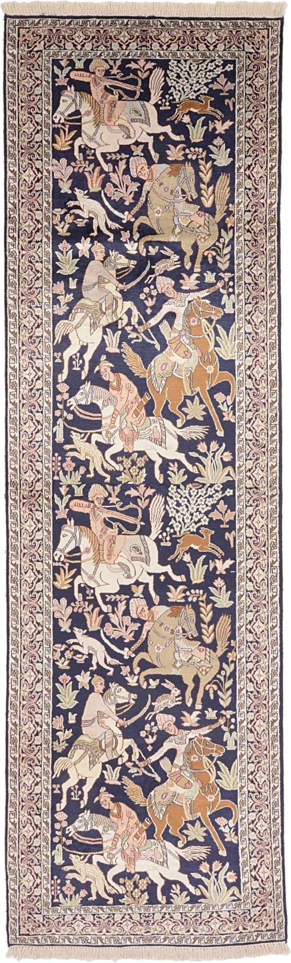 Kaschmir Orientteppich 85 × 310 cm, Seide, handgeknüpft