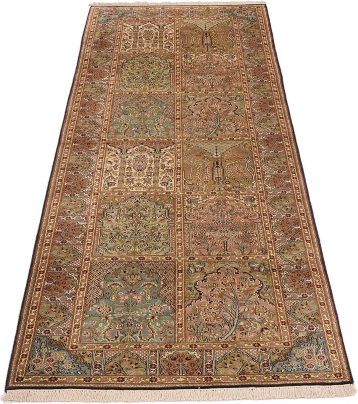Kaschmir Orientteppich 94 × 272 cm, Seide, handgeknüpft