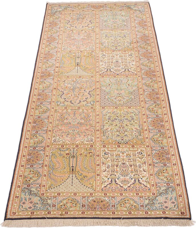 Kaschmir Orientteppich 94 × 272 cm, Seide, handgeknüpft
