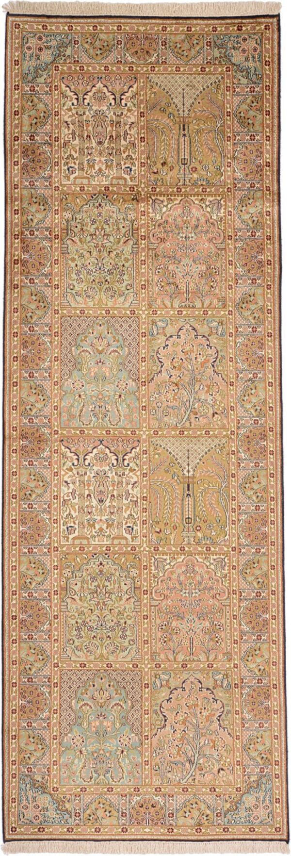 Kaschmir Orientteppich 94 × 272 cm, Seide, handgeknüpft