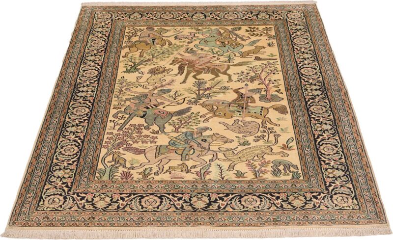 Kashmir Orientteppich 143 × 207 cm, Seide, handgeknüpft edel