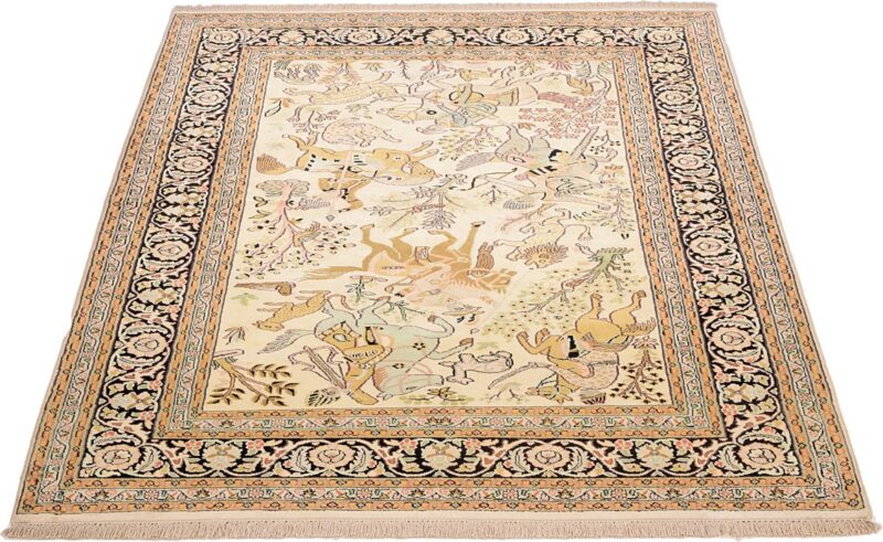 Kashmir Orientteppich 143 × 207 cm, Seide, handgeknüpft edel