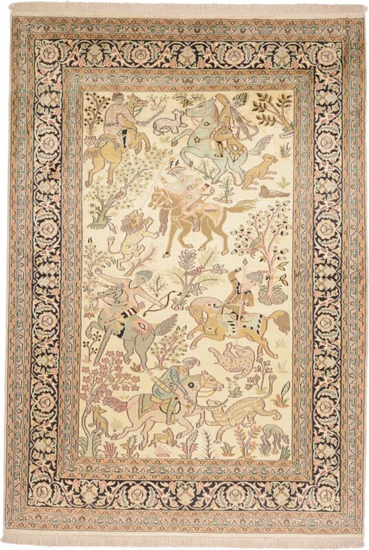 Kashmir Orientteppich 143 × 207 cm, Seide, handgeknüpft edel