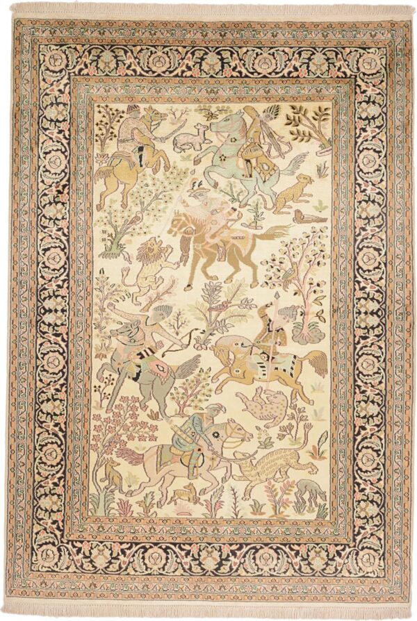 Kashmir Orientteppich 143 × 207 cm, Seide, handgeknüpft edel
