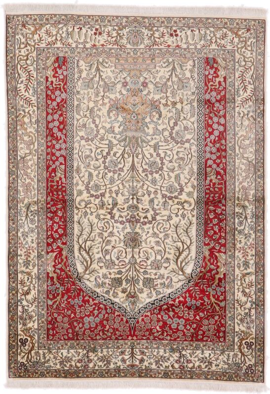 Kashmir Orientteppich 153 × 217 cm, Seide, handgeknüpft