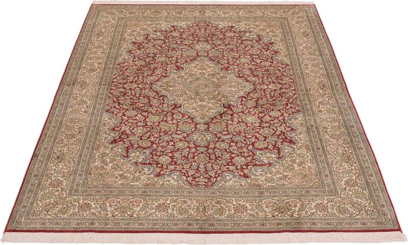 Kashmir Orientteppich 170 × 243 cm, Seide, handgeknüpft Pastell