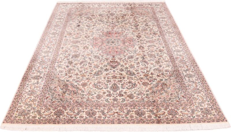 Kashmir Orientteppich 183 × 277 cm, Seide, handgeknüpft Patina