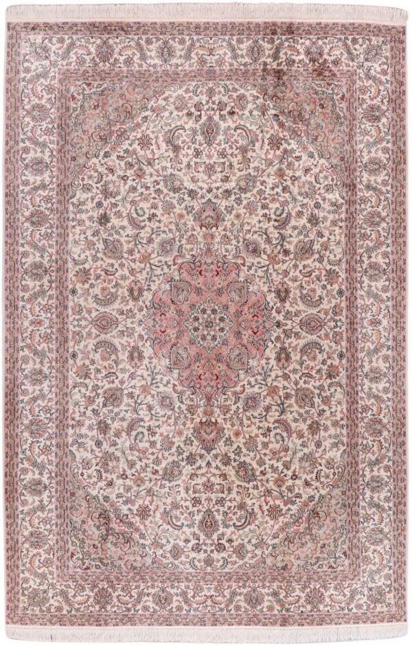 Kashmir Orientteppich 183 × 277 cm, Seide, handgeknüpft Patina