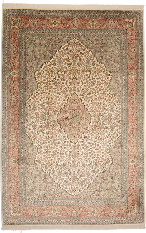 Kashmir Orientteppich 185 × 277 cm, Seide, handgeknüpft Pastell