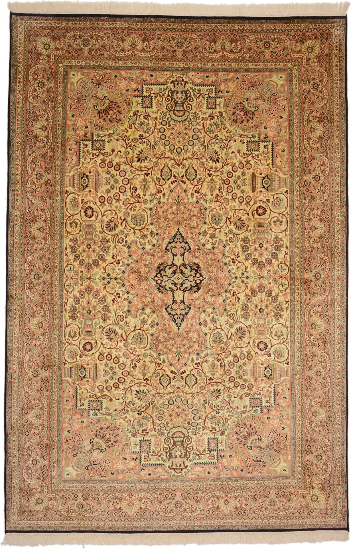Kashmir Orientteppich 188 × 284 cm, Seide, handgeknüpft