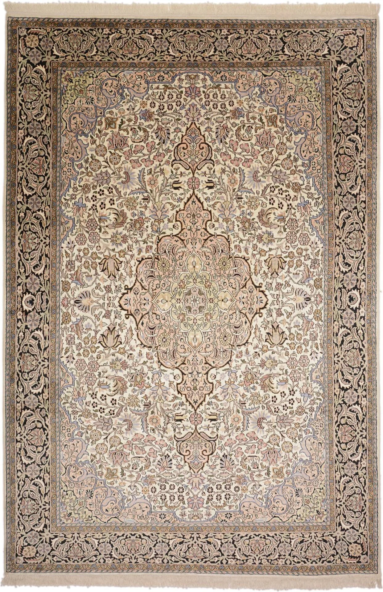 Kashmir Orientteppich 192 × 284 cm, Seide, handgeknüpft