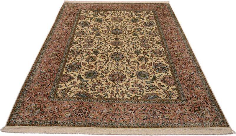 Kashmir Orientteppich 193 × 281 cm, Seide, handgeknüpft Indien