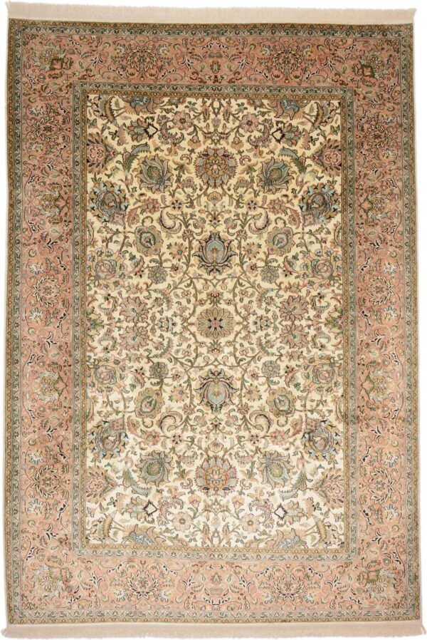 Kashmir Orientteppich 193 × 281 cm, Seide, handgeknüpft Indien